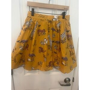 ModCloth Mini Skirt Yellow Safari Animal Print Cotton Pleated Whimsical